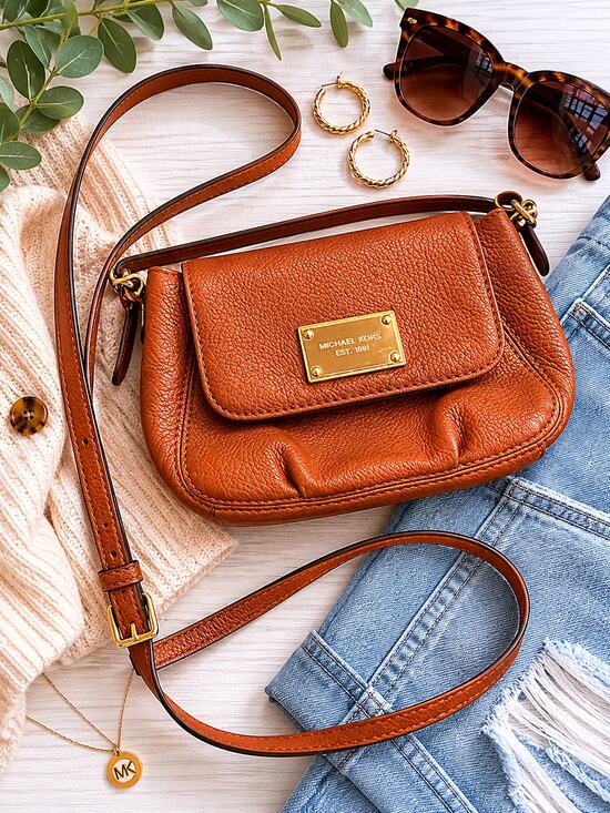 Michael Kors Handbags - MICHAEL KORS Brown Pebbled Leather Small Mini Crossbody with Gold Plate